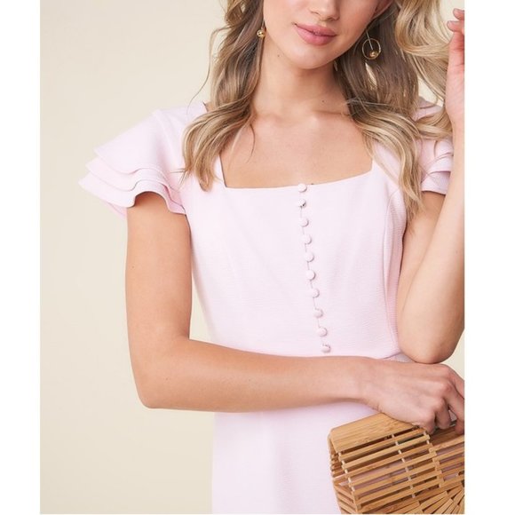 Button Front Dress Butterfly Sleeve - Blush - Picture 2 of 7